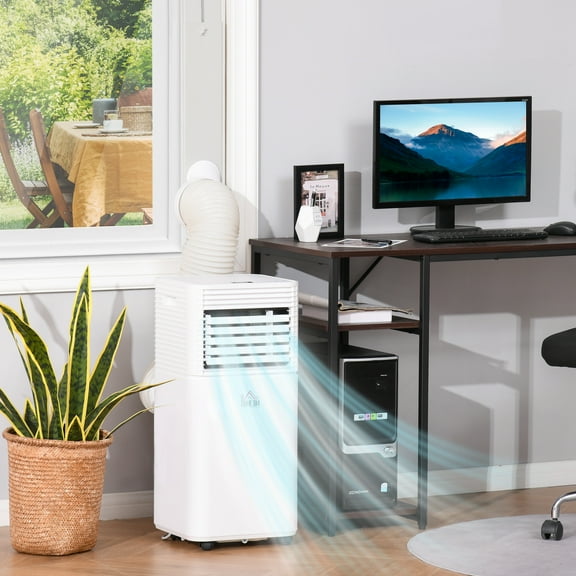 HOMCOM 10000 BTU Portable Mobile Air Conditioner for Cooling, Dehumidifying, and Ventilating with Remote Control, White