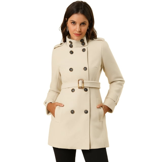 INSPIRE CHIC Women's Winter Double Breasted Stand Collar Mid Length Trenchcoat
