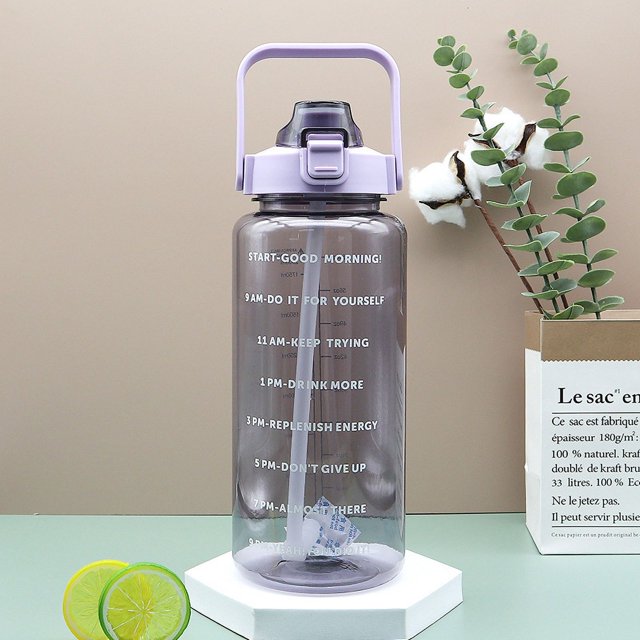 Taza transparente de gran capacidad de 2L, taza con pajita y báscula, tetera grande para deportes al aire libre