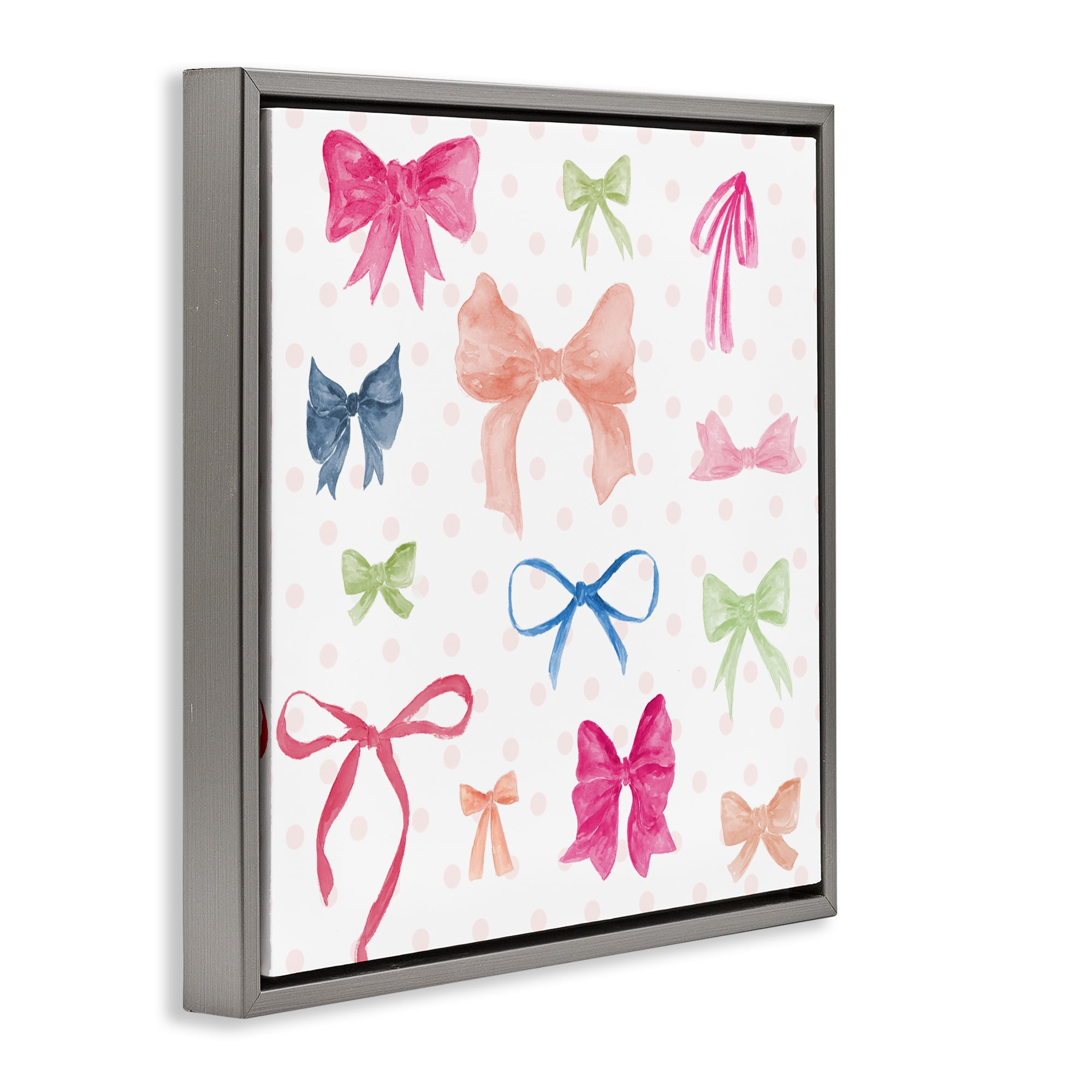 Stupell Industries Colored Bows on Plaid Gray Framed Floater Canvas Wall Art, design by Lucille Price