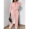 thumbnail image 5 of Women'S 2 Piece Outfits Sweatsuit Zip Up Long Sleeve Sweatshirt with Wide Leg Sweatpants Pink XXL, 5 of 8