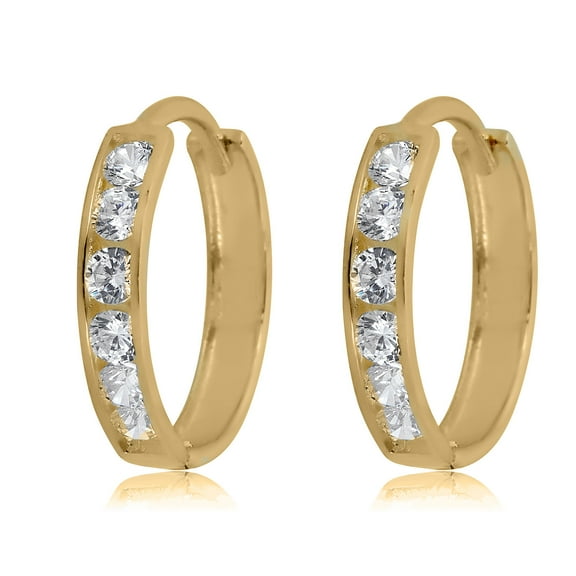 AVORA 10K Yellow Gold Channel Set Simulated Diamond CZ Huggie Hoop Earrings