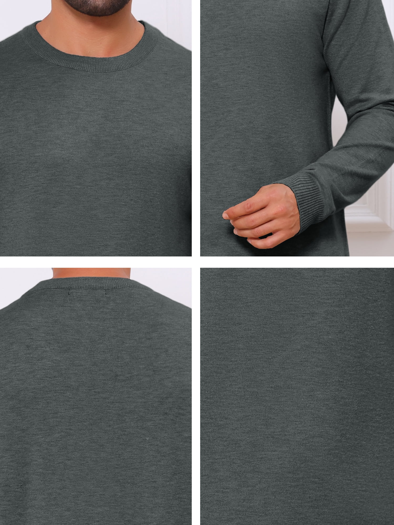 DARING DIVA Men's Solid Crew Neck Long Sleeve Soft Knit Pullover Sweater L Dark Gray