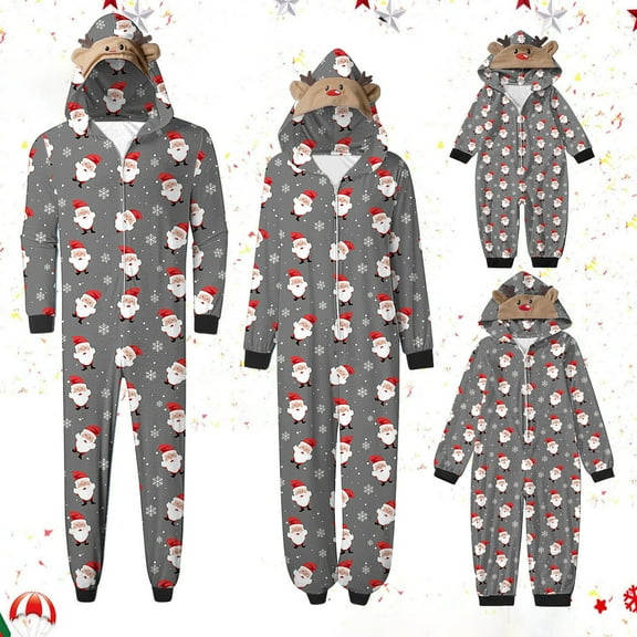 Odeerbi Christmas Onesie Pajamas for Family Holiday Sleep Jumpsuit Long Sleeve Family Christmas Pajamas Matching Sets Mom Fashion Lattice Print Plush Jumpsuit Sleepwear PJs Set Gray