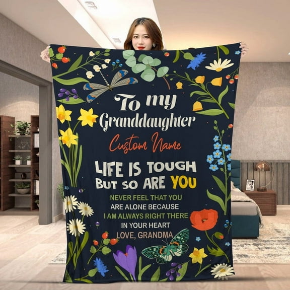 Custom Blankets for Daughter Granddaughter Blanket Floral, Personalized to My Daughter To My Granddaughter Blanket from Mom Grandma - Fleece-60x80