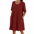 thumbnail image 2 of Gamivast Dresses With Pockets for Women Short Sleeve Round Neck Casual Dresses Soft Work Dresses Pleated Front A Line Loose Fit Tunic Knee Length Daily, 2 of 8