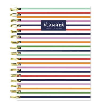 July 2019 - June 2020 Academic Preppy Stripe 'Best Life' Daily Weekly Monthly Luxe Hardbound Spiral (Best Planner Ever 2019)