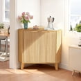 thumbnail image 3 of Fluted Corner Cabinet with Power, Small Corner Accent Cabinet with Storage, Adjustable Shelve, Space Saving Sideboard, Multifunctional Organizer for Living Room, Kitchen, Bathroom (Natural), 3 of 7