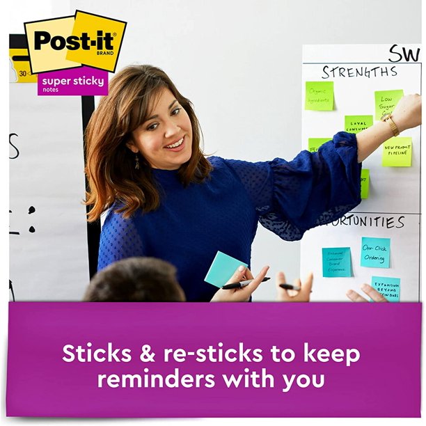 Post-it Super Sticky Notes, 3 x 3, Miami Collection, 12 Pads per