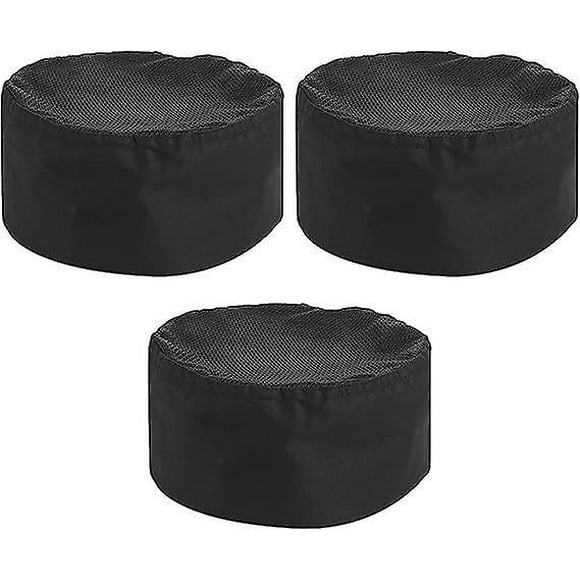 Black 3-Piece Chef's Toque Hat Set with Elastic Band - One Size
