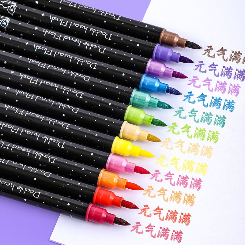 48/6Colors Double-headed Glitter Acrylic Markers Paint Pens Sparkly and Shiny for Rock Painting Stone Ceramic Glass Wood Fabric