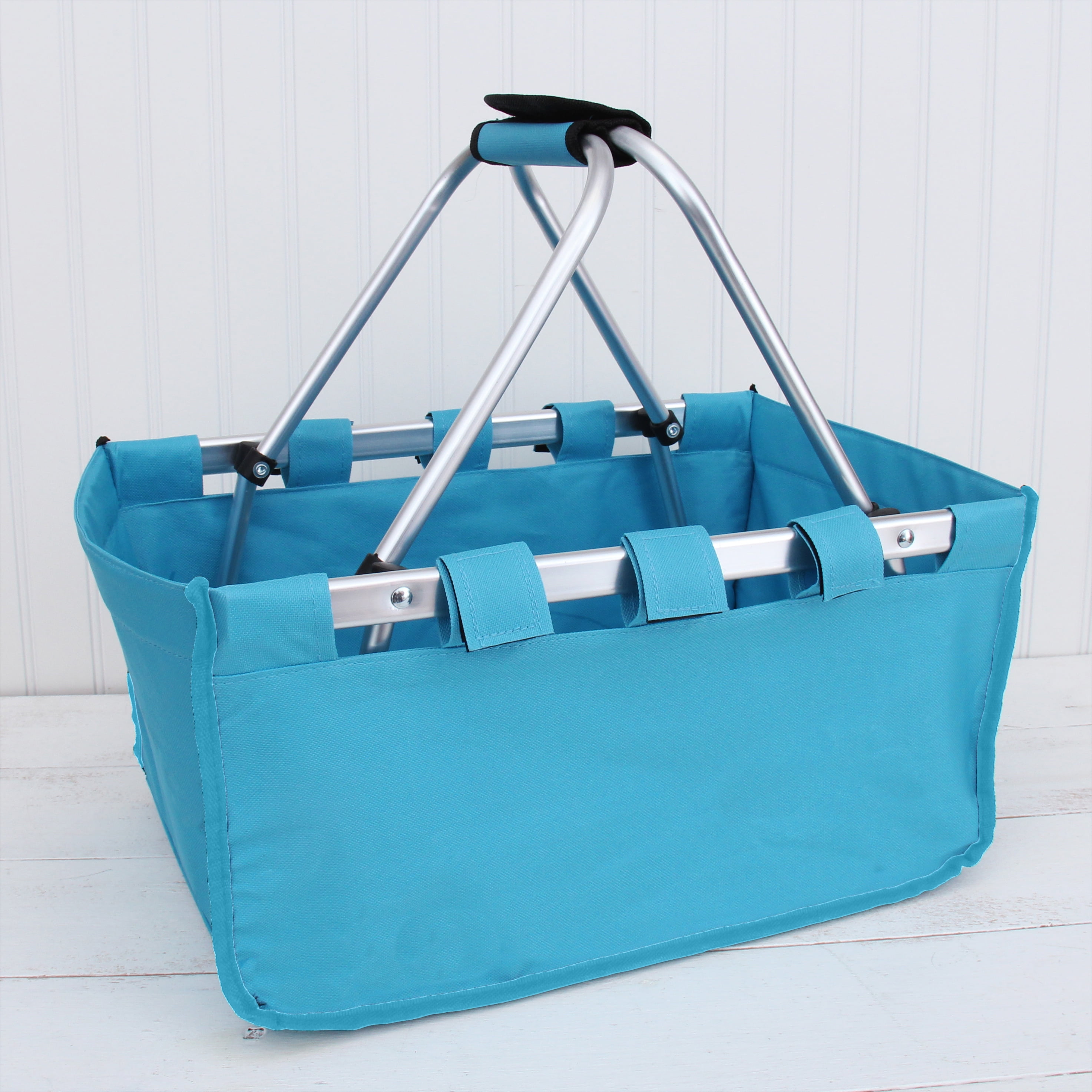 Threadart Large Collapsible Market Basket Aqua Aluminum Frame