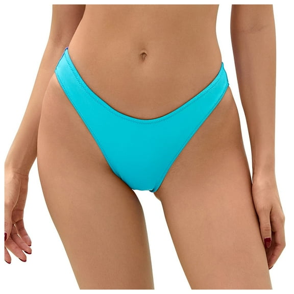 TTUHYWXI Women's Sexy Cheeky Thong Brazilian Cut Low Rise High Leg Bikini Bottom (Blue, XXL)