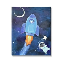 Stupell Industries Animals in Outer Space Rocket Ship Star Balloon Night Sky Graphic Art Gallery Wrapped Canvas Print Wall Art, Design by Andrea Doss