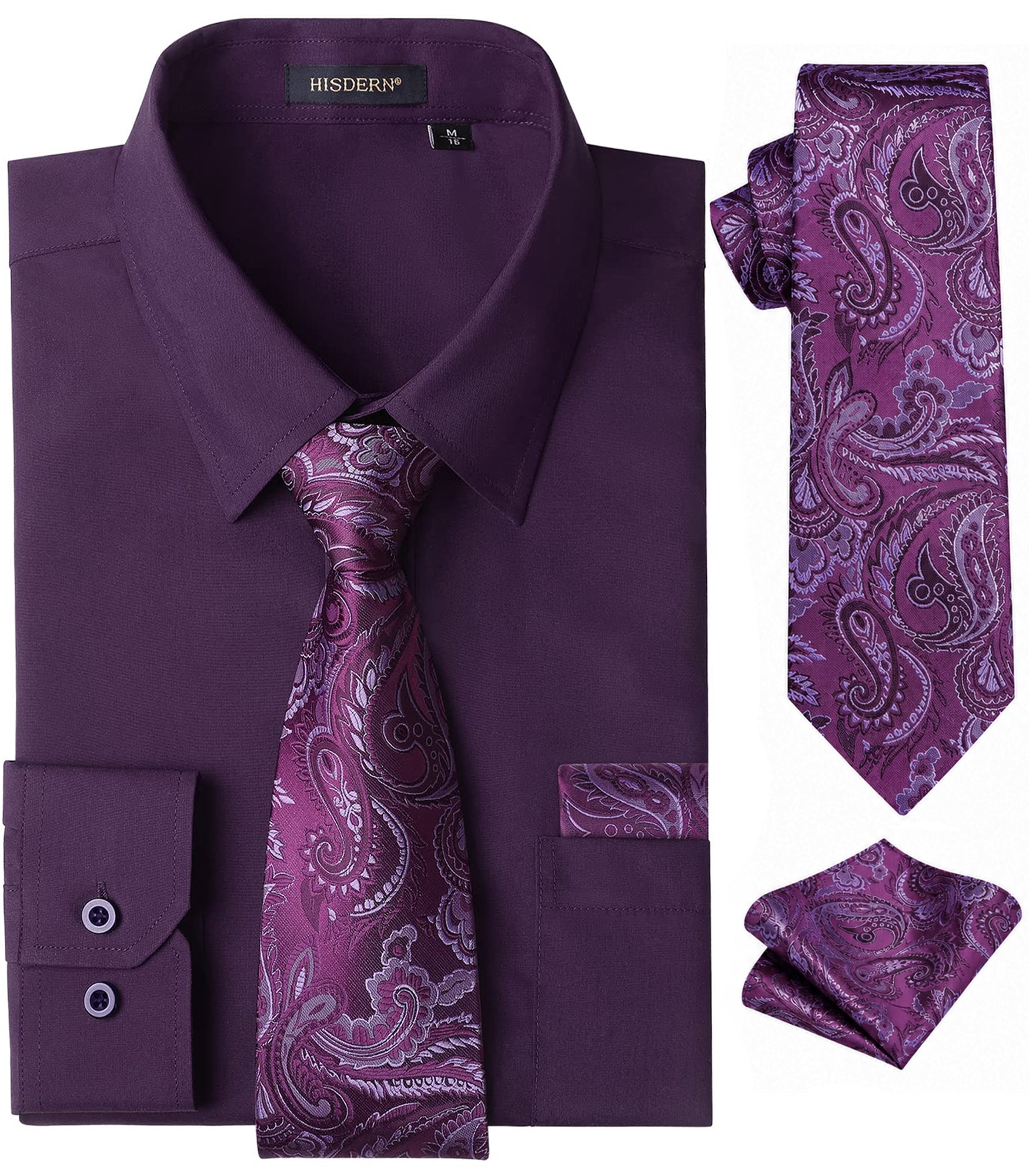 purple dress shirt walmart Hisdern Mens Dress Shirts Long Sleeve Button Down Shirts Casual Solid Formal Business Shirt Purple, Men's, Size: Large