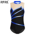 thumbnail image 2 of Traje de baño para gimnasia para niñas leotardo traje de patinaje artístico mono de malla transparente Ropa de baile mono de Ballet a rayas metálicas, 2 of 5