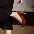 thumbnail image 5 of FSJ Women Classic Square Closed Toe Pumps Slip On Cone High Heel Gold Cap Toe Wedding Office Casual Dress Shoes Size 14 Brown, 5 of 5