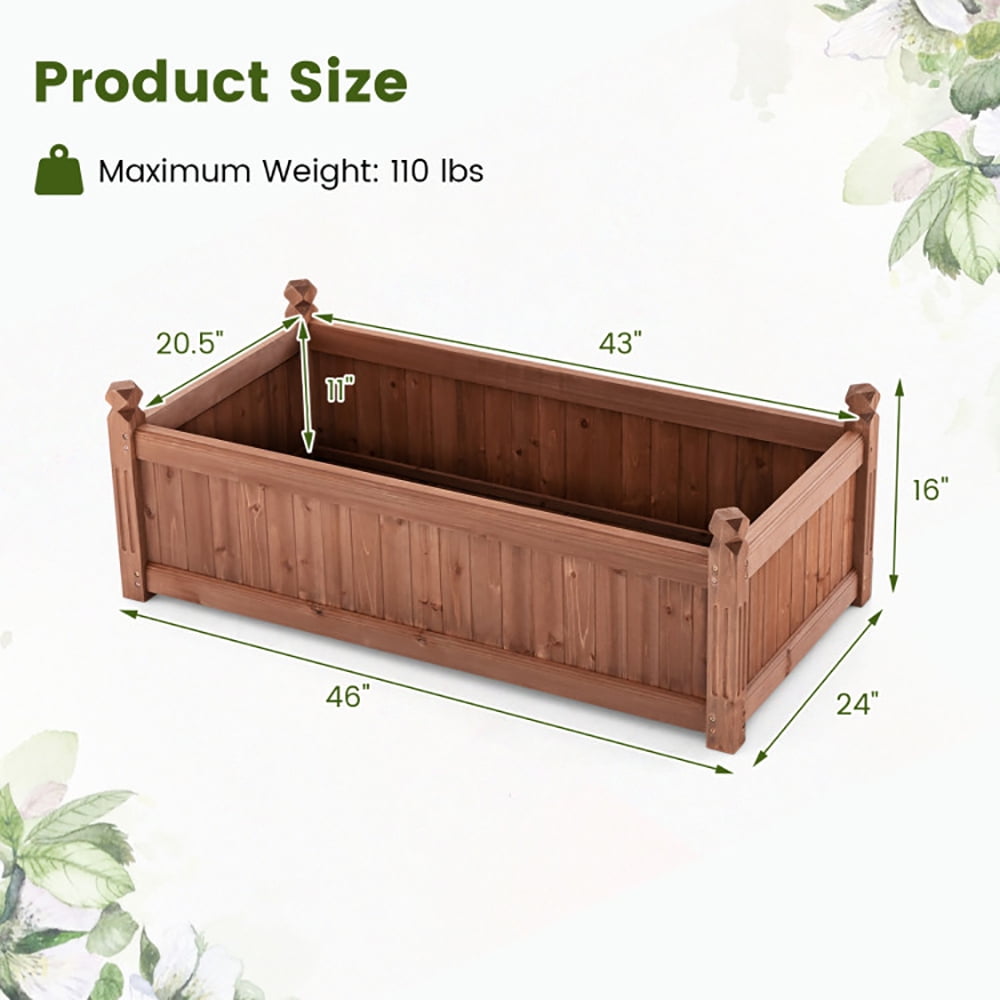 Spaco 46 x 24 x 16 Inch Rectangular Planter Box with Drainage Holes for Backyard Garden Lawn-Brown, Outdoor Elevated Flower Box for Backyard/Patio/Gardener