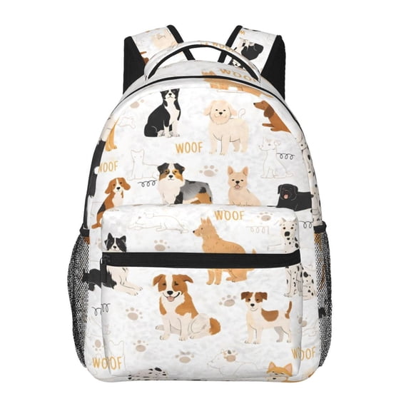 Dog Breeds Cute Puppy Print Pet Lover Backpack Lightweight Rucksack Travel Bag for Men and Women