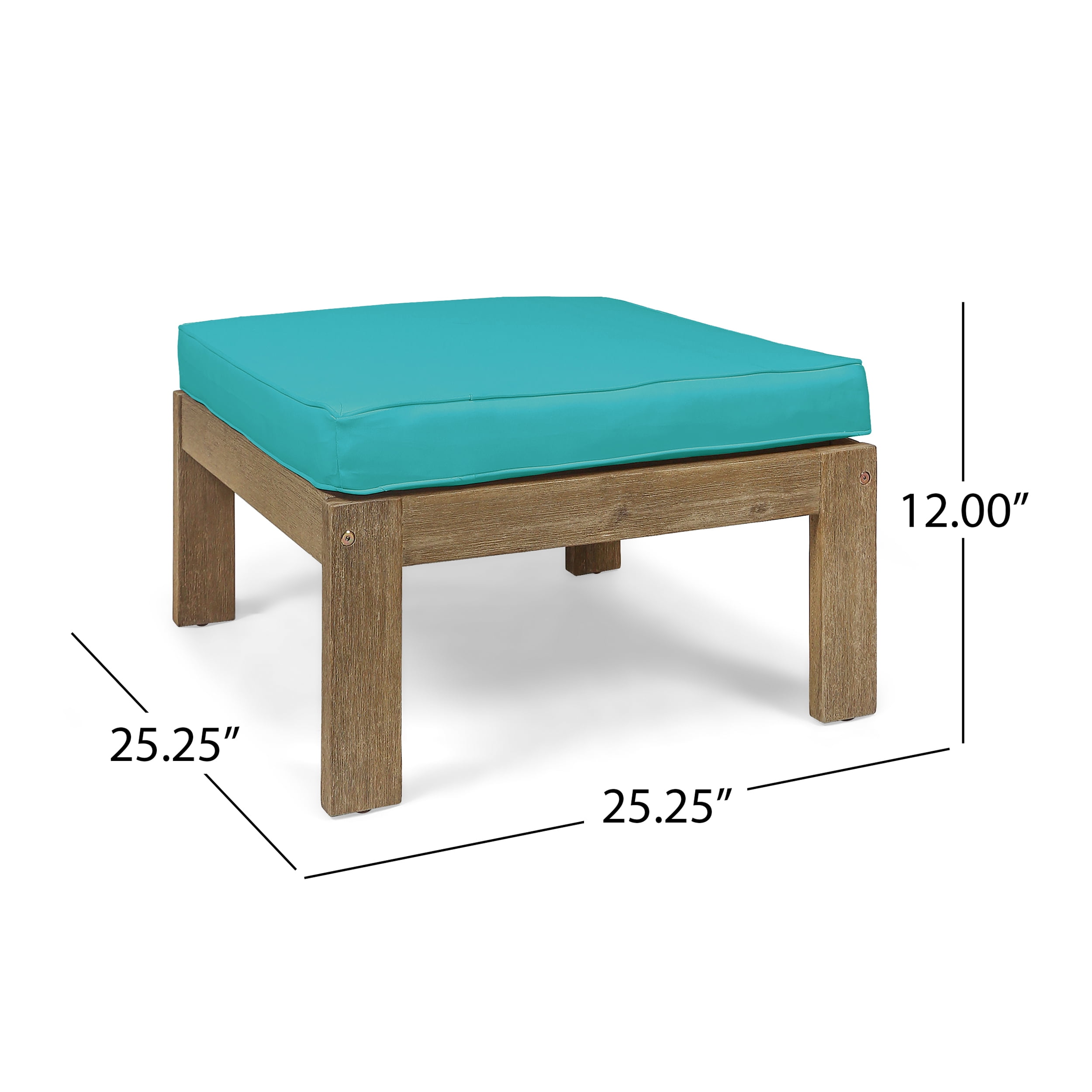 Faviola Ana Outdoor 3 Seater Acacia Wood Sofa Sectional with Cushions, Light Brown and Teal