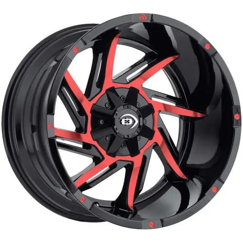 20x12 Vision 422 Prowler Gloss Black Machined Red Wheel 8x170 (-51mm)