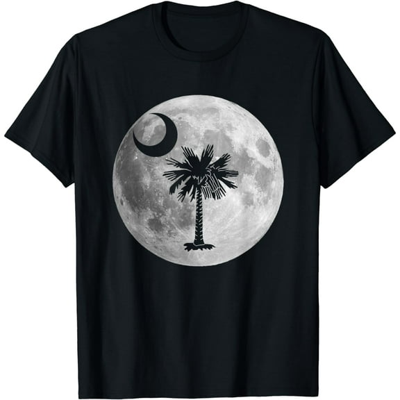 South Carolina Flag Palmetto Tree Moon In Moon Silhouette T-Shirt