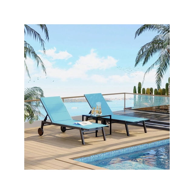 Bingirl Ensemble de 3 Chaises Longues d'Extérieur pour la Maison avec Roues et Dossier Réglable - Chaises Longues de Bord de Piscine avec Table d'Appoint pour Patio