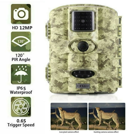 LESHP 12MP Digital Trail Camera Game Hunting Camera With 60掳 Camera Lens 2.4" LCD Screen Scouting Surveillance Camera IP65