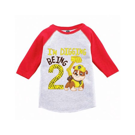 

Paw Patrol Rubble Toddler Raglan Long Sleeve Shirts - 3T 4T 5T - I m Digging Being 2 Paw Patrol Tee