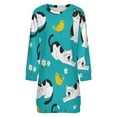 thumbnail image 5 of Cats Birds Flowers Teal Background Pattern Women Elegant Long Sleeve Warm Dress Autumn Winter Sweater Dress Casual Pullover Mini Dresses, 5 of 7