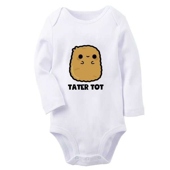 iDzn® Tater Tot Funny Rompers, Newborn Baby Unisex Bodysuits, Infant Jumpsuits, Toddler Kids Long Sleeve Oufits (White, 0-6 Months)
