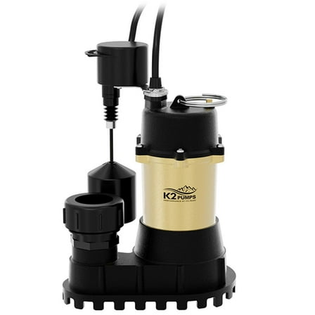 K2 Pumps Submersible Sump Pump 1/2 Hp Cast Iron With Piggyback Vertical Switch