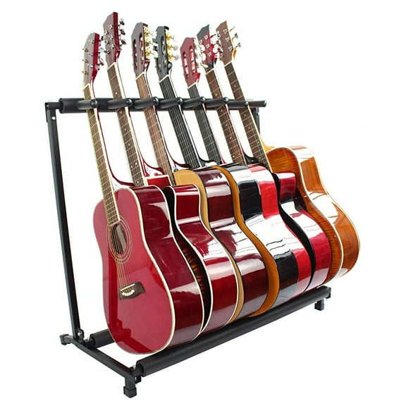 SONGMY Multi-Guitar Display Rack Folding Stand - Band Stage Bass & Acoustic Guitar, Black (7 Holder)