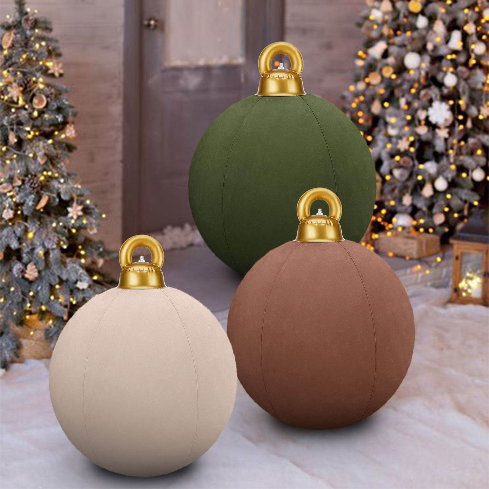 4 PCS 32 Inch Giant Velvet Inflatable Christmas Balls - Oversized Flocked Ornaments For Yard, Lawn, Porch Outdoor Decor (4 Colors)