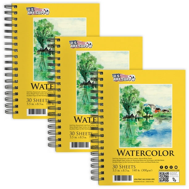 U.S. Art Supply 5.5" x 8.5" Premium HeavyWeight Watercolor Painting Paper Pad, 60 Pound (300gsm