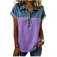 thumbnail image 3 of Sentmoon Ensembles Deux Pièces Hauts en Jean Hauts Fluides pour Femmes Manches Courtes Col à Revers Patchwork Coupe Régulière avec Imprimé Hauts Extensibles pour Femmes Stylés pour le Travail et le Bureau 3TG-5TG, 3 of 6