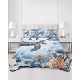 thumbnail image 3 of Coastal Beach King Size Down Alternative Comforter, Lightweight Comforter Quilt Bedding Set with Pillow Shams Sea Turtle Nautical Coral Starfish All Seasons Bed Comforter Duvet Insert 96"x106", 3 of 7