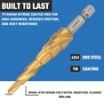 thumbnail image 7 of NEIKO 10605A Step Drill Bit, 6 Steps 3/16" to 1/2" Spiral High Speed Steel, Titanium Nitride Coated, 1/4" Quick Change Step Bits for Steel, Metal, Wood, Plastic, Unibit Cone Drill Bits, Two Flute, 7 of 7
