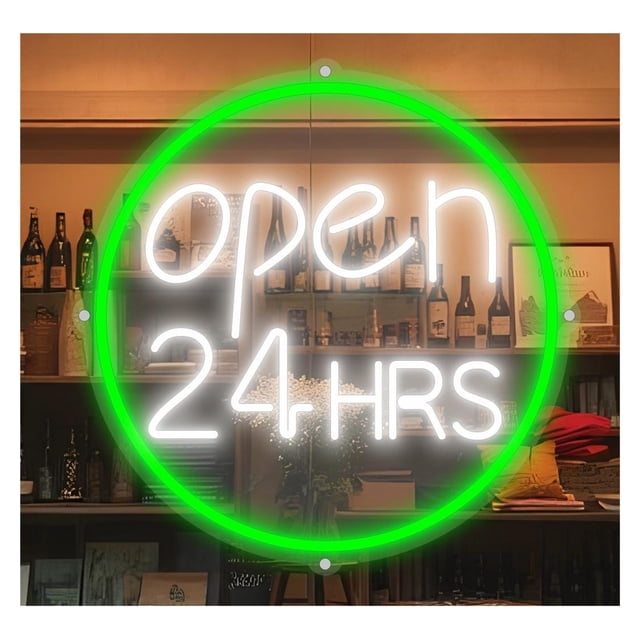 Letrero De Neón LED "Abierto Las 24 Horas" Para Pared, Ideal Para Decorar Negocios, Cafeterías, Bares, Restaurantes, Tiendas O Escaparates 43cm