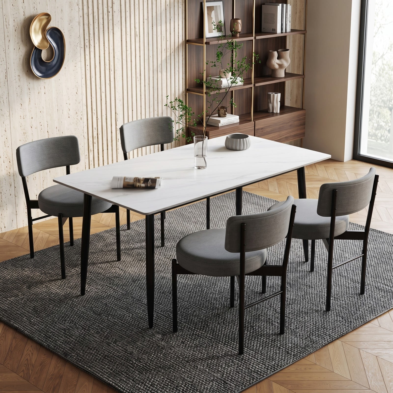 Furnibear Dining Chair Set of 2, Upholstered Sherpa Fabric Kitchen Chairs with Curved Backrest, Padded Seat and Metal Legs for Dining Room, Cafe, Restaurant, Gray