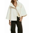 thumbnail image 2 of Women Batwing Sleeve Ponchos Pea Coat Wool Stand Collar Belt Capes Jacket Winter Cropped Overcoat White L, 2 of 7