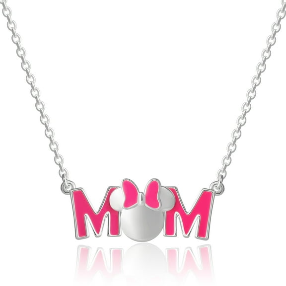 Disney Minnie Mouse Pink Enamel Bow MOM Pendant Necklace - 18'' Chain