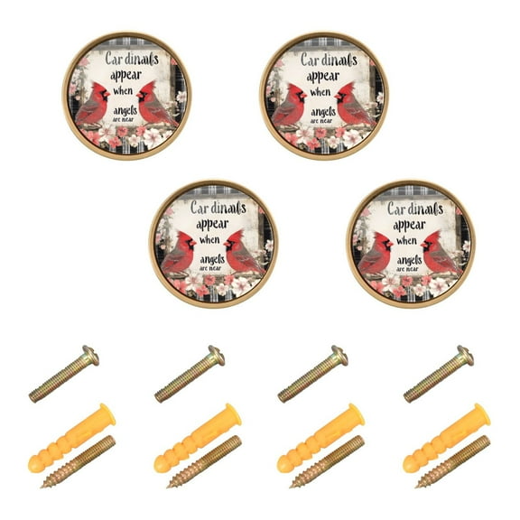 Ryvnso Vintage Cardinal Flowers Cabinet Knobs Kitchen Door Round Pulls Drawers Dresser Cupboard Knob Set of 4