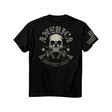 America Support Crew T-Shirt - Skull with Twin Rifle