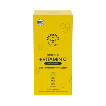Propolis Liposomal Vitamin C by Beekeeper's Naturals, 1000mg Vitamin C, Propolis & Organic Honey, Supercharged Immune Support & Increased Bioavailibity for Max Absorption, 10 Count
