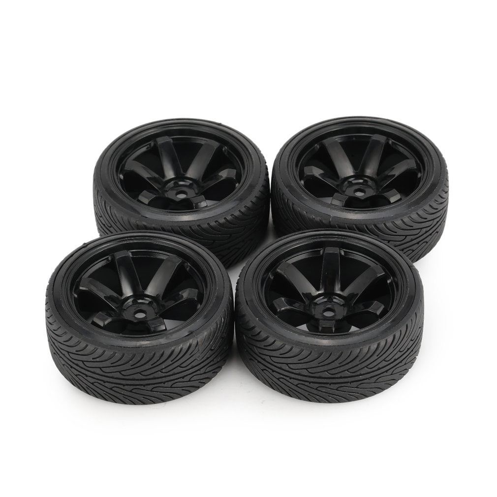 4 x Black 14Spoke Wheel Rim+Green Drift Smooth Tyre for RC1:10 On Road Car 