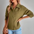 thumbnail image 4 of Chaqueta Corta Solapa Manga Larga Un Solo Pecho Color Puro Bolsillo Top Casual para Mujer OD Verde XL, 4 of 8