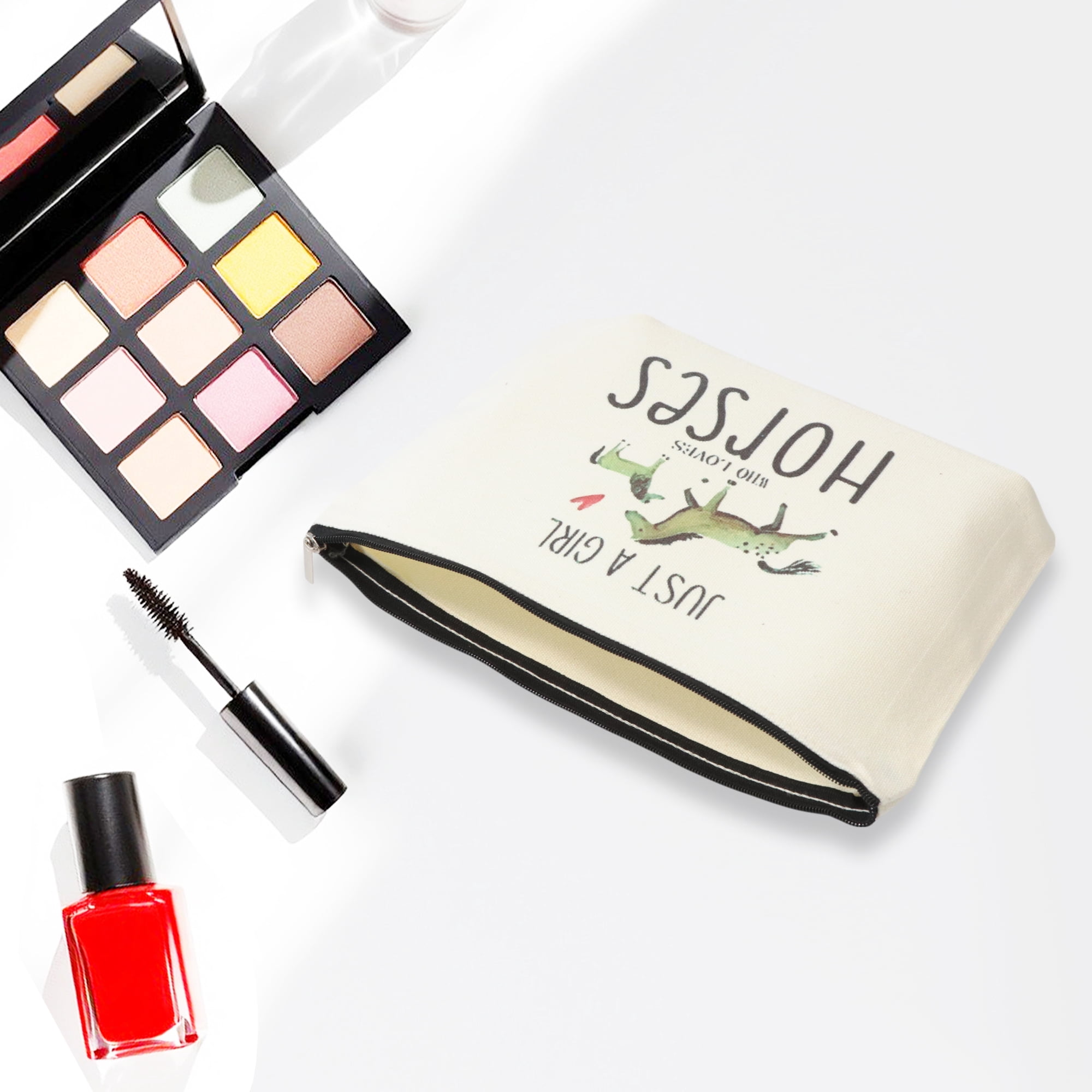 Unique Bargains 1 Pc Durable Horse Pattern Makeup Bag in Beige Color for Women and Teens