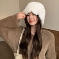 thumbnail image 4 of Gorro de felpa de nube de otoño e invierno para mujer, gorro de piel de conejo cálido de estilo coreano, gorro de lavabo peludo pequeño con apariencia de cara y circunferencia de cabeza, 4 of 5