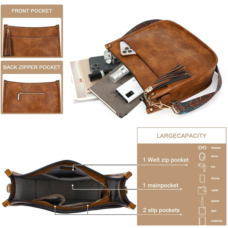 HKCLUF Women's Vegan Leather Crossbody Bag with Adjustable